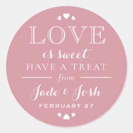 Roos roze hartenliefde is een heerlijk huwelijk ronde sticker