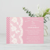 Roos Roze, Ivory Floral Lace Baby shower Invite Kaart (Staand voorkant)