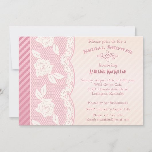 Roos Roze, Ivory Floral Lace Vrijgezellenfeest Inv Kaart (Voorkant)