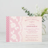 Roos Roze, Ivory Floral Lace Vrijgezellenfeest Inv Kaart (Staand voorkant)