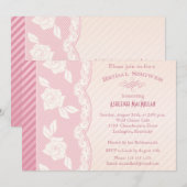 Roos Roze, Ivory Floral Lace Vrijgezellenfeest Inv Kaart (Voorkant / Achterkant)