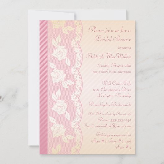 Roos Roze, Ivory Floral Lace Vrijgezellenfeest Inv Kaart (Voorkant)