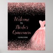 Roos Roze Jurk Faux Glitter Quinceanera Welkom Poster (Voorkant)
