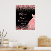 Roos Roze Jurk Faux Glitter Quinceanera Welkom Poster (Keuken)