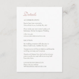 Roos roze kant bruiloft details Informatiekaartje