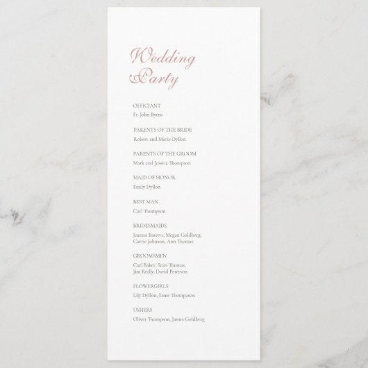  Roos Roze kant bruiloft Programmakaart (Achterkant)