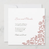  Roos Roze kant plein bruiloft Foto Bedankkaart (Achterkant)