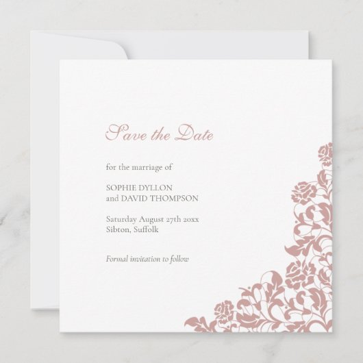  Roos Roze kant plein huwelijk Save The Date (Voorkant)