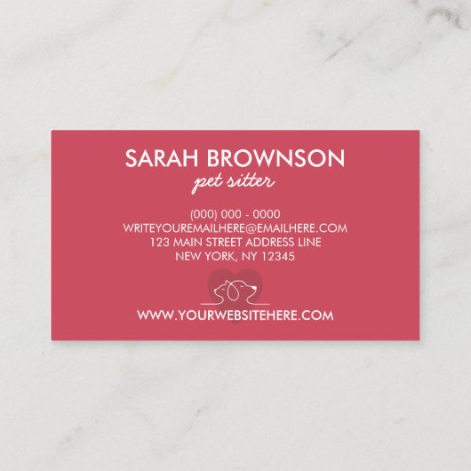 Roos Roze kat en hond samen in het hart Visitekaartje (Achterkant)