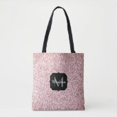 Roos roze licht glitter fonkelt Monogram Tote Bag (Voorkant)