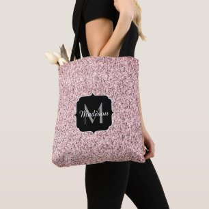 Roos roze licht glitter fonkelt Monogram Tote Bag