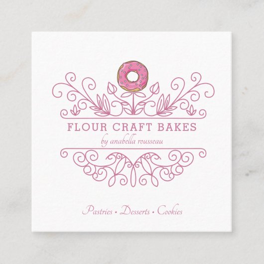 Roos Roze Lijst Bakery Baker's Logo Visitekaartje (Voorkant)
