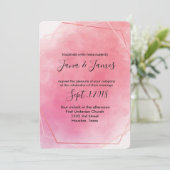 Roos roze lijst waterverf Bruiloft Kaart (Staand voorkant)