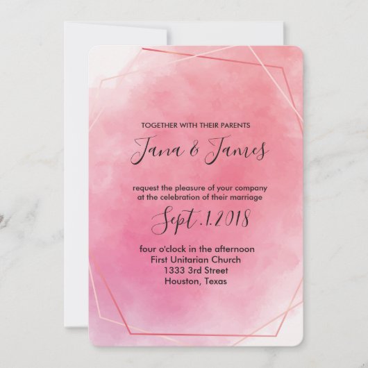 Roos roze lijst waterverf Bruiloft Kaart (Voorkant)