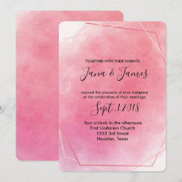 Roos roze lijst waterverf Bruiloft Kaart