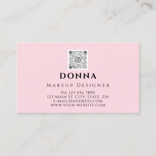 Roos Roze Lips QR Code Logo Makeup Artist Studio Visitekaartje (Achterkant)