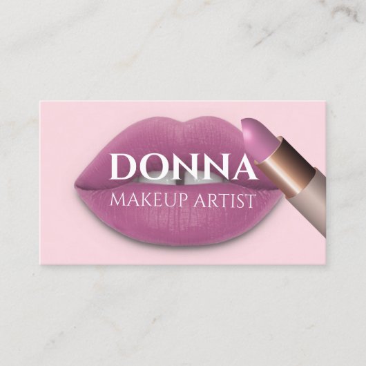 Roos Roze Lips QR Code Logo Makeup Lipstick Visitekaartje (Voorkant)