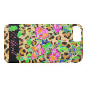Roos, roze, luipaard, monogrammen Case-Mate iPhone Case (Achterkant (Horizontaal))