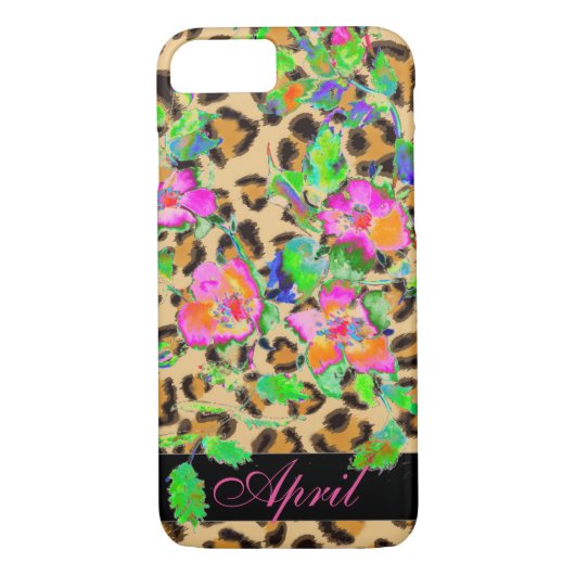 Roos, roze, luipaard, monogrammen Case-Mate iPhone Case (Achterkant)