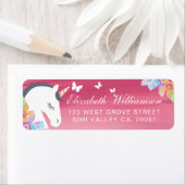 Roos Roze Magische Eenhoorn Vlinder Bloemen Etiket (Insitu)