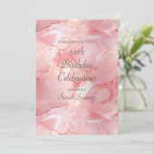 Roos Roze Marmer 50ste verjaardag Kaart (Staand voorkant)