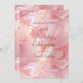 Roos Roze Marmer 50ste verjaardag Kaart (Voorkant / Achterkant)