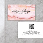 Roos Roze Marmer Luxe Esthetische QR Code Visitekaartje