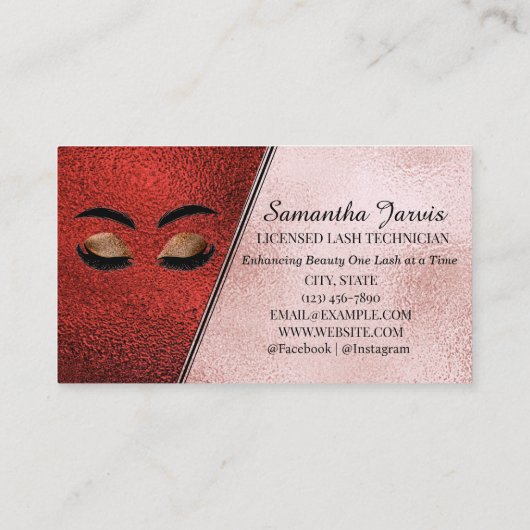 Roos Roze & Maroon Folie Lash en Brow Branding Visitekaartje (Achterkant)