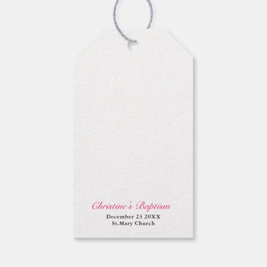 Roos Roze meisje Baptism Christening Hartelijk dan Cadeaulabel (Achterkant)