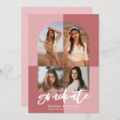 Roos Roze Modern Script Arch Photo Collage AFSTUDE Aankondiging (Voorkant / Achterkant)