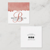 Roos Roze Monogram Makeup Artiest Vierkante Visitekaartje (Voorkant / Achterkant)