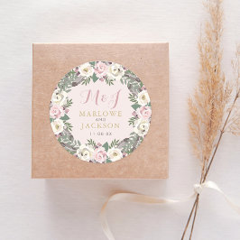 Roos Roze Moody Floral Boho Wedding Monogram Ronde Sticker