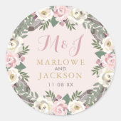 Roos Roze Moody Floral Boho Wedding Monogram Ronde Sticker (Voorkant)