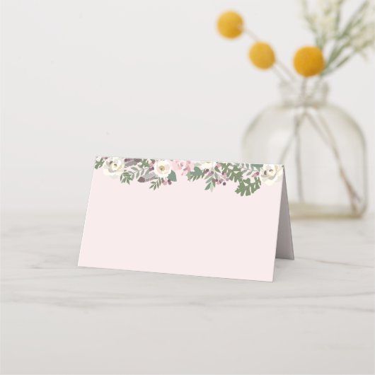 Roos Roze Moody Floral Boho Wedding Plaatskaartje (Achterkant)