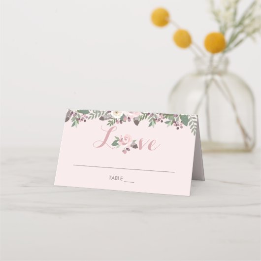 Roos Roze Moody Floral Boho Wedding Plaatskaartje (Voorkant)
