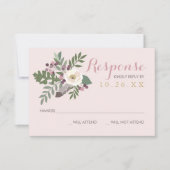 Roos Roze Moody Floral Boho Wedding RSVP Kaartje (Voorkant)