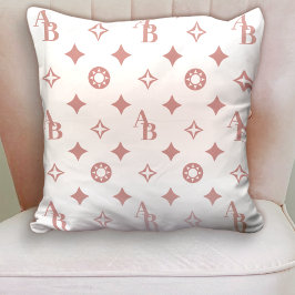 Roos Roze op Wit Custom Initiaal Monogram Patroon Kussen