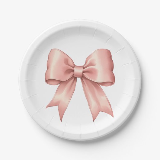 Roos Roze op Witte  Satijn Bow Papieren Bordje (Voorkant)