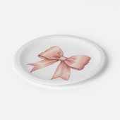 Roos Roze op Witte  Satijn Bow Papieren Bordje (Gekanteld)
