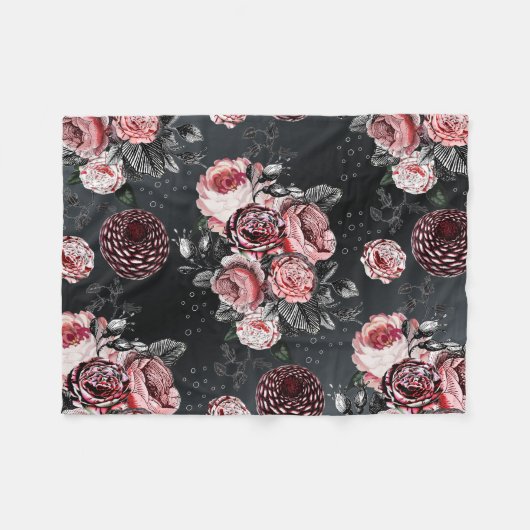  Roos Roze Paars en grijs patroon Fleece Deken (Voorkant (Horizontaal))