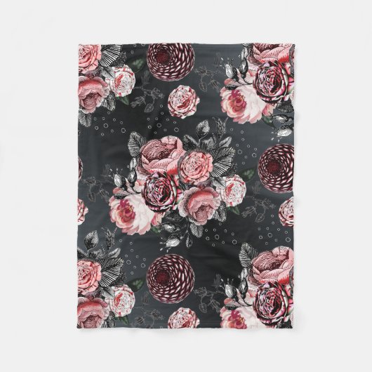  Roos Roze Paars en grijs patroon Fleece Deken (Voorkant)