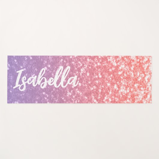 Roos roze paarse faux sparkles glitters Jouw naam Yogamat (Voorkant (horizontaal))