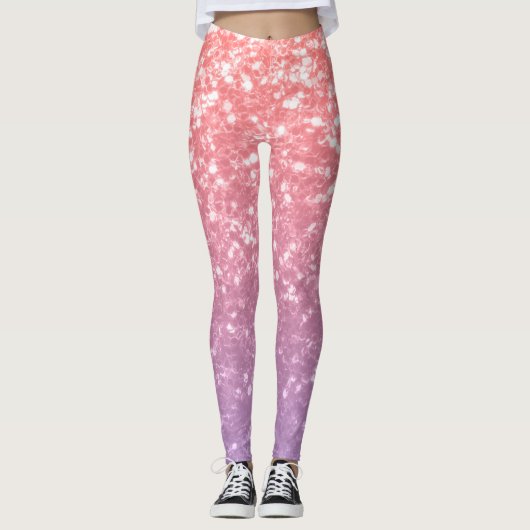 Roos roze paarse lavendel faux schittert glitters leggings (Voorkant)