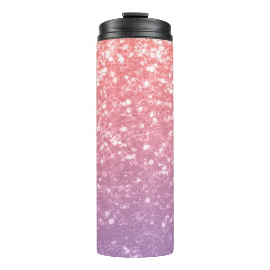 Roos roze paarse lavendel faux schittert glitters thermosbeker (Voorkant)