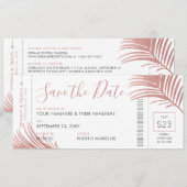 Roos Roze Palm Leaf Boarding Pass Opslaan Datum Ka Aankondiging (Voorkant / Achterkant)