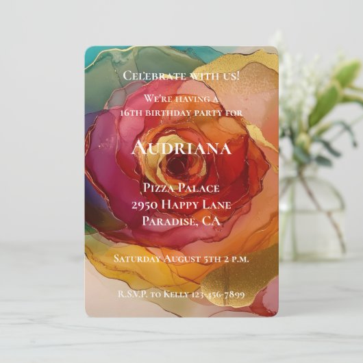 Roos Roze Perzik Geel Bloemen Verjaardag Kaart (Staand voorkant)