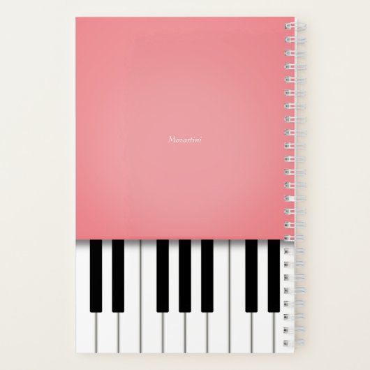 Roos roze piano-muziektoetsenbord op maat notitieboek (Achterkant)