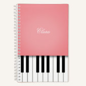 Roos roze piano-muziektoetsenbord op maat notitieboek (Voorkant)