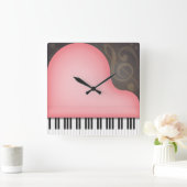 Roos Roze Piano Whimsical Music Lover's Vierkante Klok (Huis)