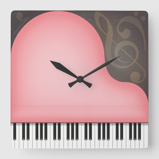 Roos Roze Piano Whimsical Music Lover's Vierkante Klok (Voorkant)